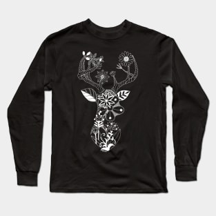 White Flower Deer Long Sleeve T-Shirt